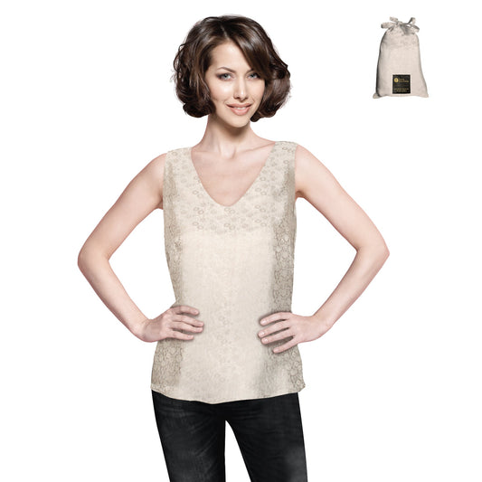 Artisan Silk Blouse Jacquard, Tank Top V Neck, Washable - Tara Sartoria