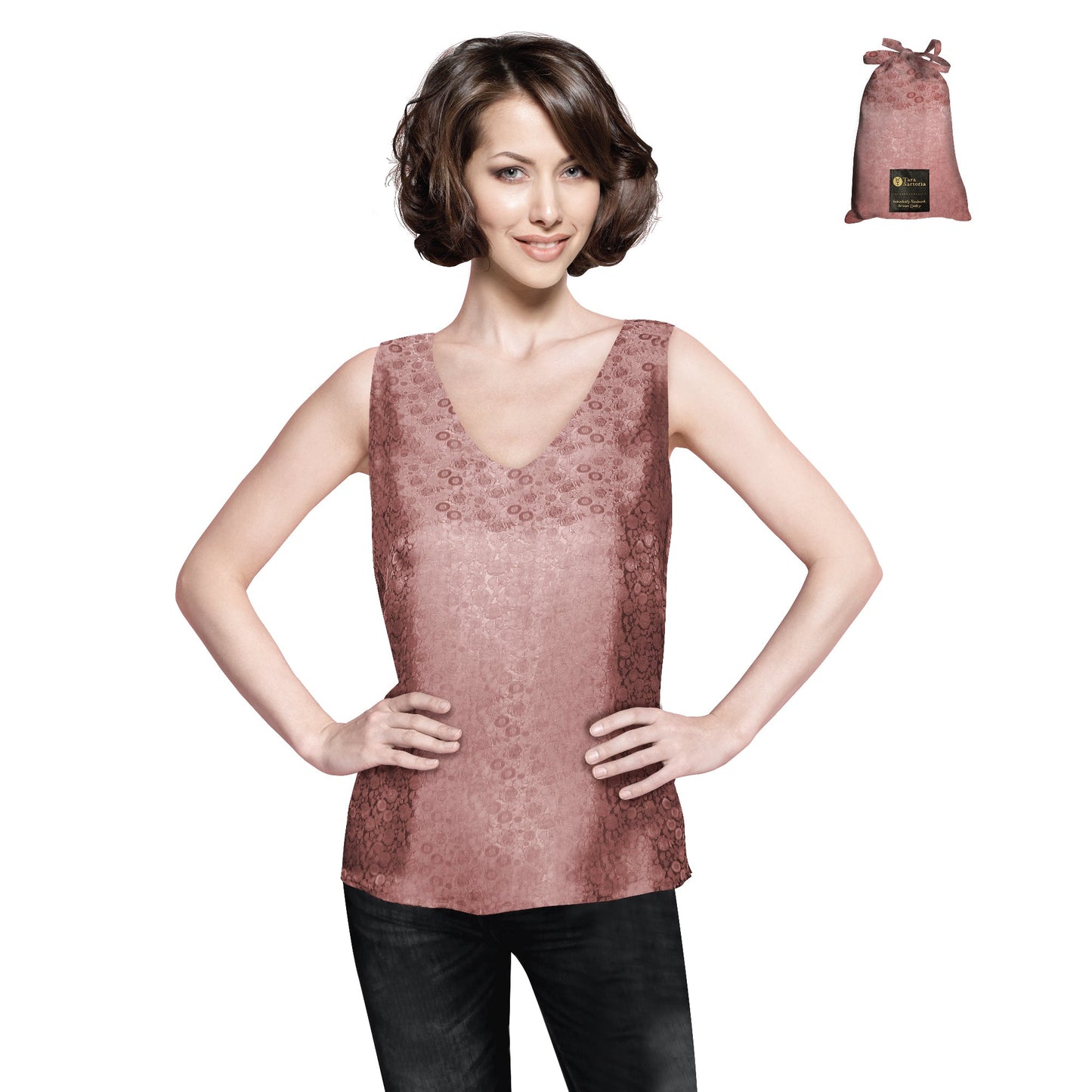 Artisan Silk Blouse Jacquard, Tank Top V Neck, Washable - Tara Sartoria