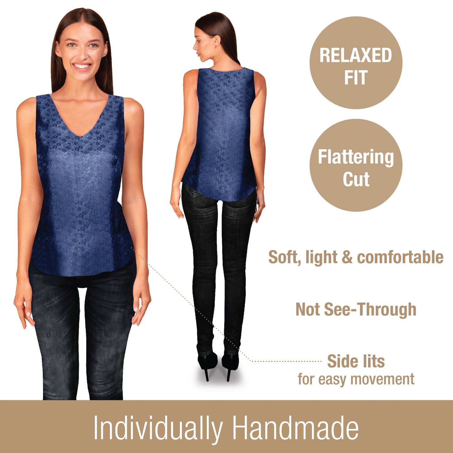 Artisan Silk Blouse Jacquard, Tank Top V Neck, Washable - Tara Sartoria