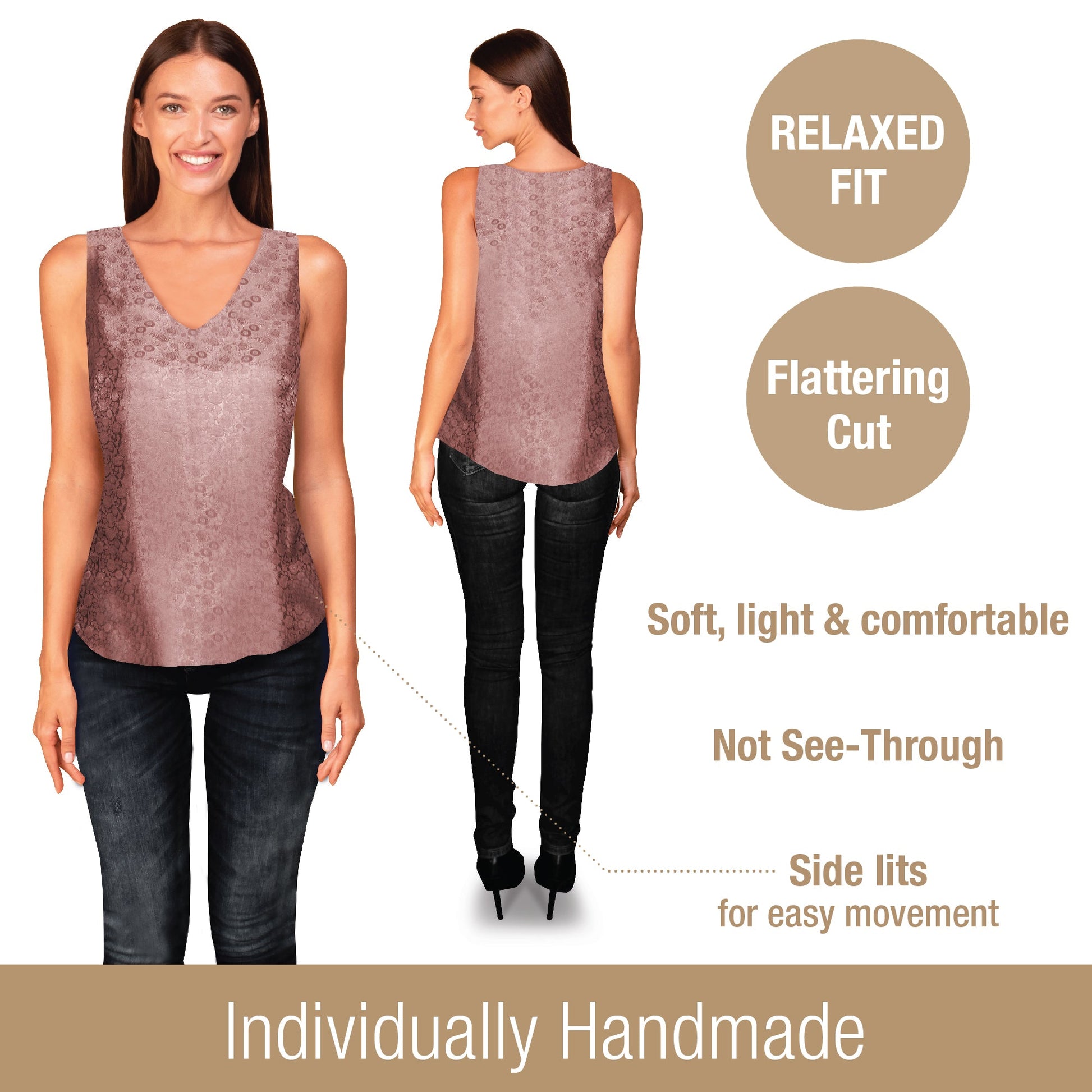 Artisan Silk Blouse Jacquard, Tank Top V Neck, Washable - Tara Sartoria
