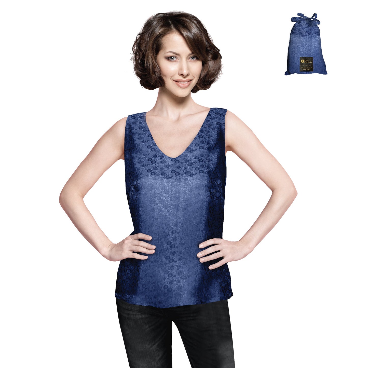 Artisan Silk Blouse Jacquard, Tank Top V Neck, Washable - Tara Sartoria