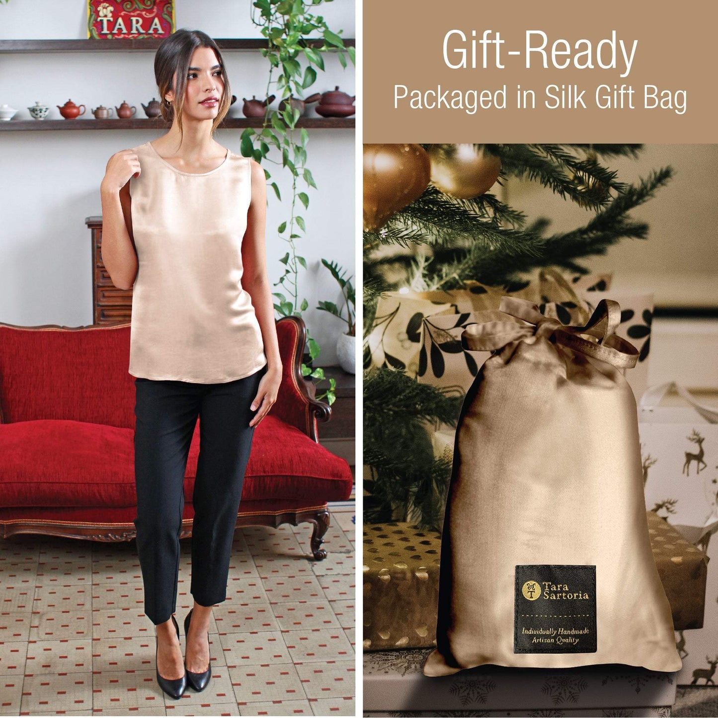 Artisan Silk Blouse, Tank Top Round Neck, Washable - Tara Sartoria