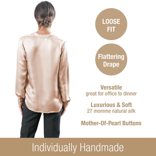 Artisan Silk Blouse, Tunic Long Sleeves, Washable - Tara Sartoria