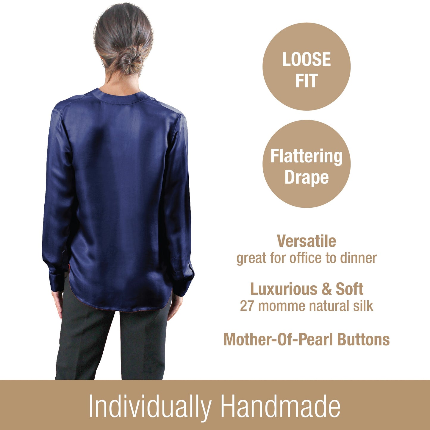 Artisan Silk Blouse, Tunic Long Sleeves, Washable - Tara Sartoria
