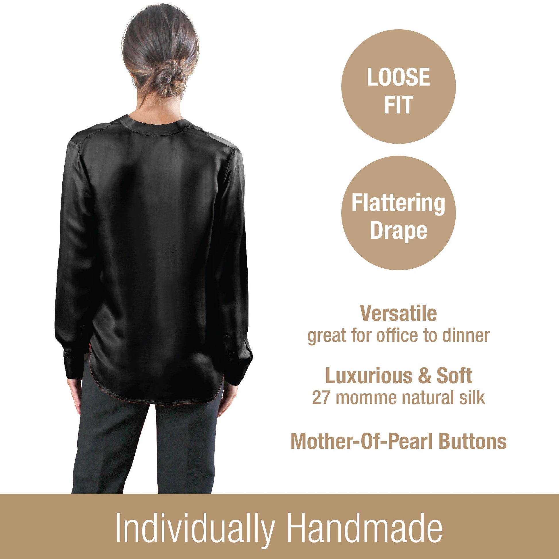 Artisan Silk Blouse, Tunic Long Sleeves, Washable - Tara Sartoria