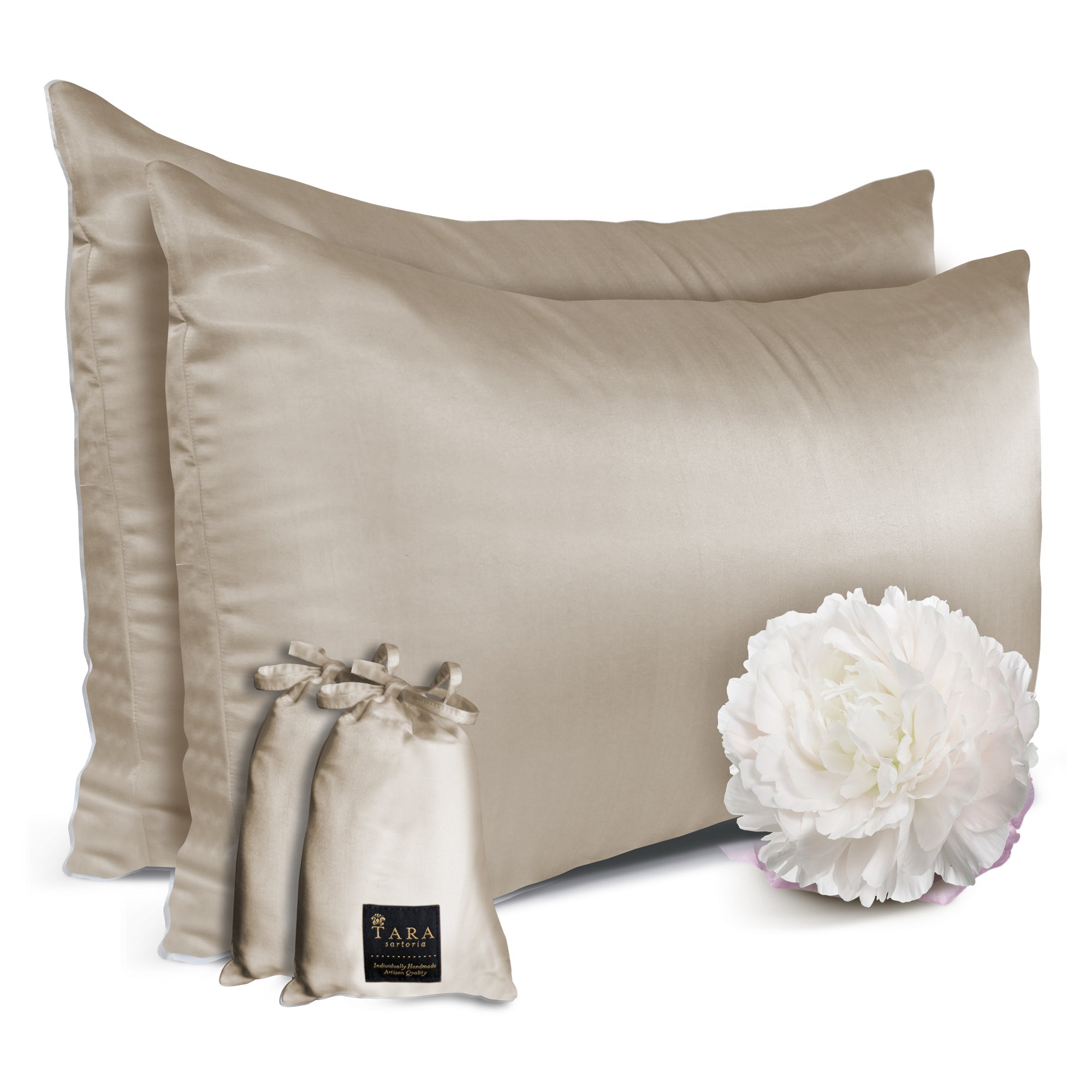 Artisan Silk Pillowcase 2 Pack, Washable, Beige - Tara Sartoria