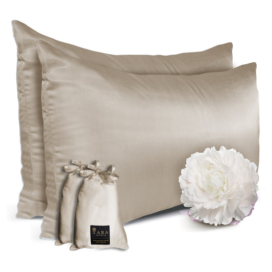 Artisan Silk Pillowcase 2 Pack, Washable, Beige - Tara Sartoria