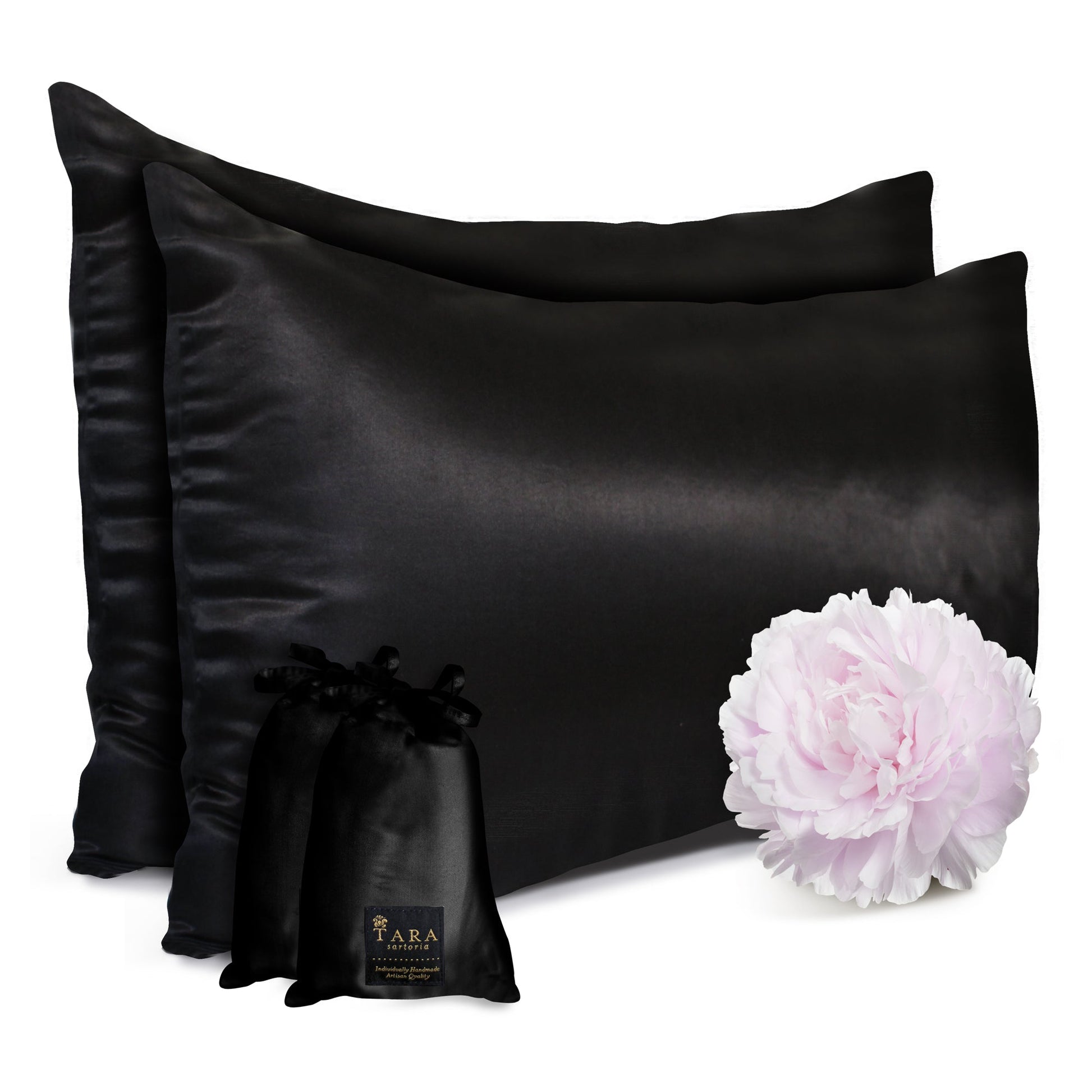 Artisan Silk Pillowcase 2 Pack, Washable, Black - Tara Sartoria