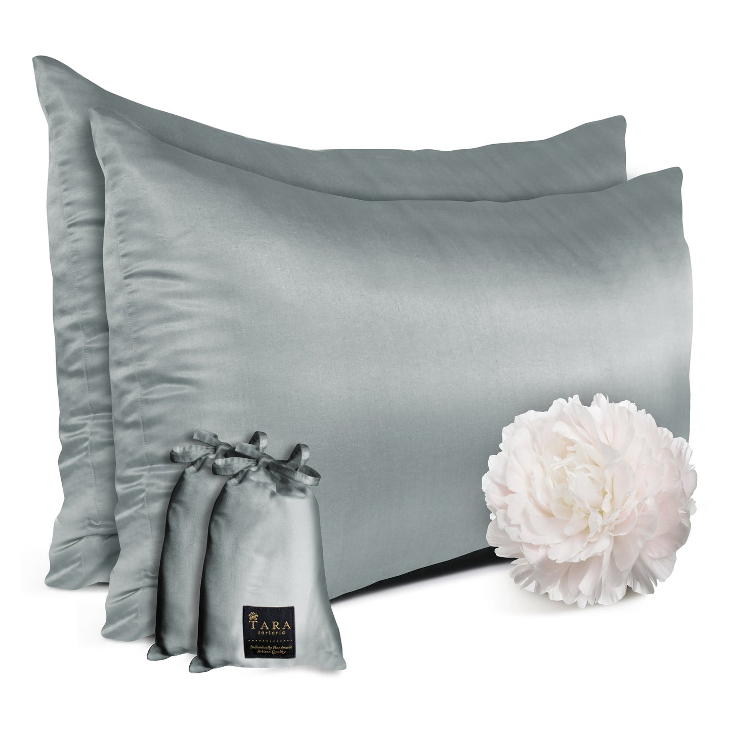 Artisan Silk Pillowcase 2 Pack, Washable, Gray - Tara Sartoria