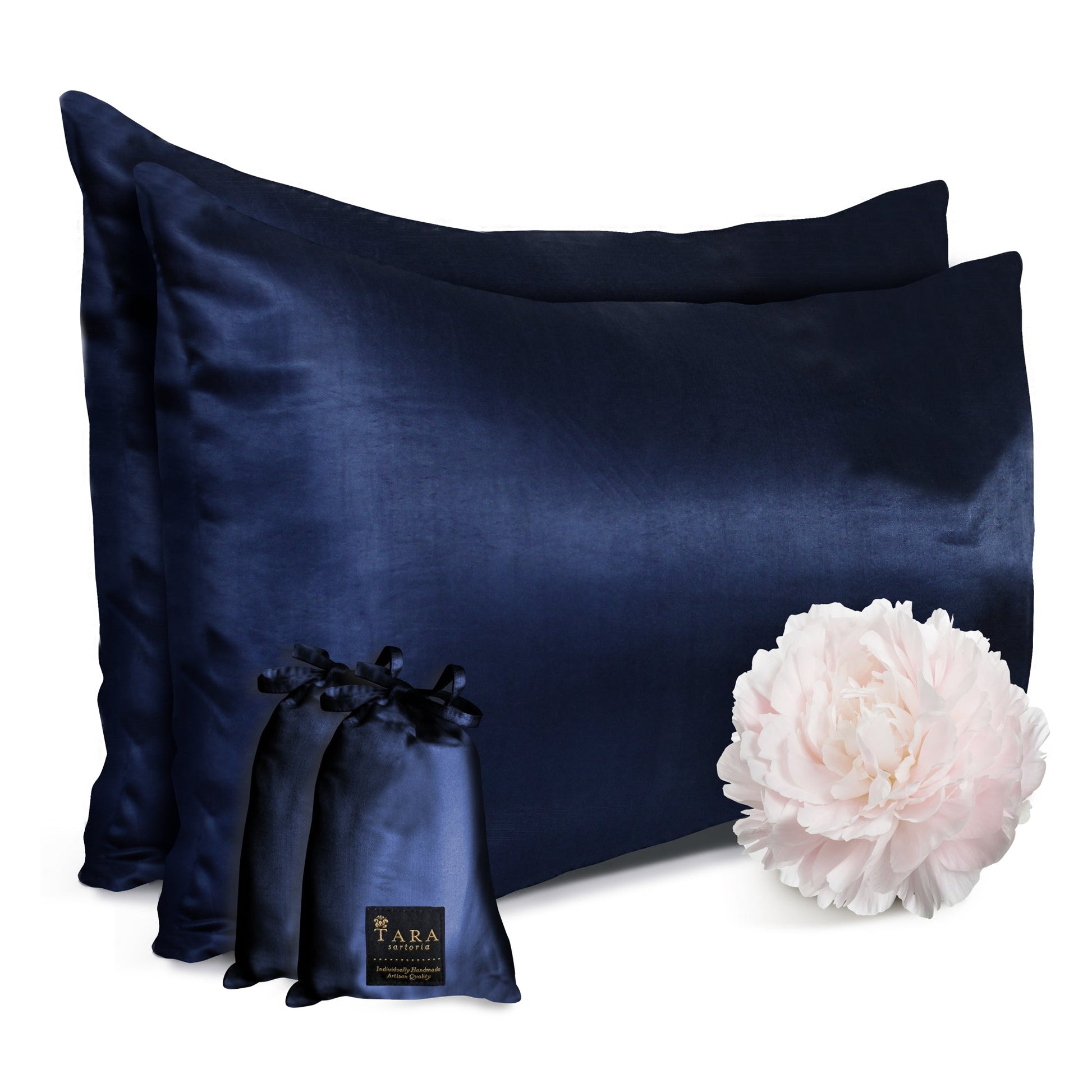 Artisan Silk Pillowcase 2 Pack, Washable, Navy Blue - Tara Sartoria