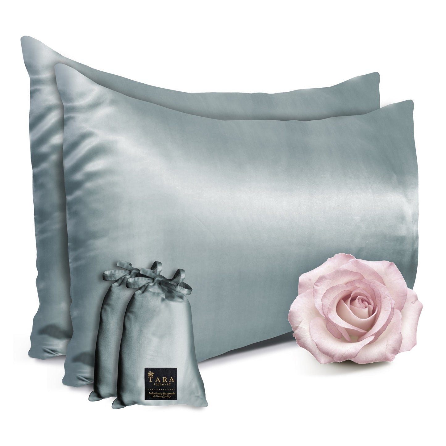Artisan Silk Pillowcase 2 Pack, Washable, Sea Foam - Tara Sartoria