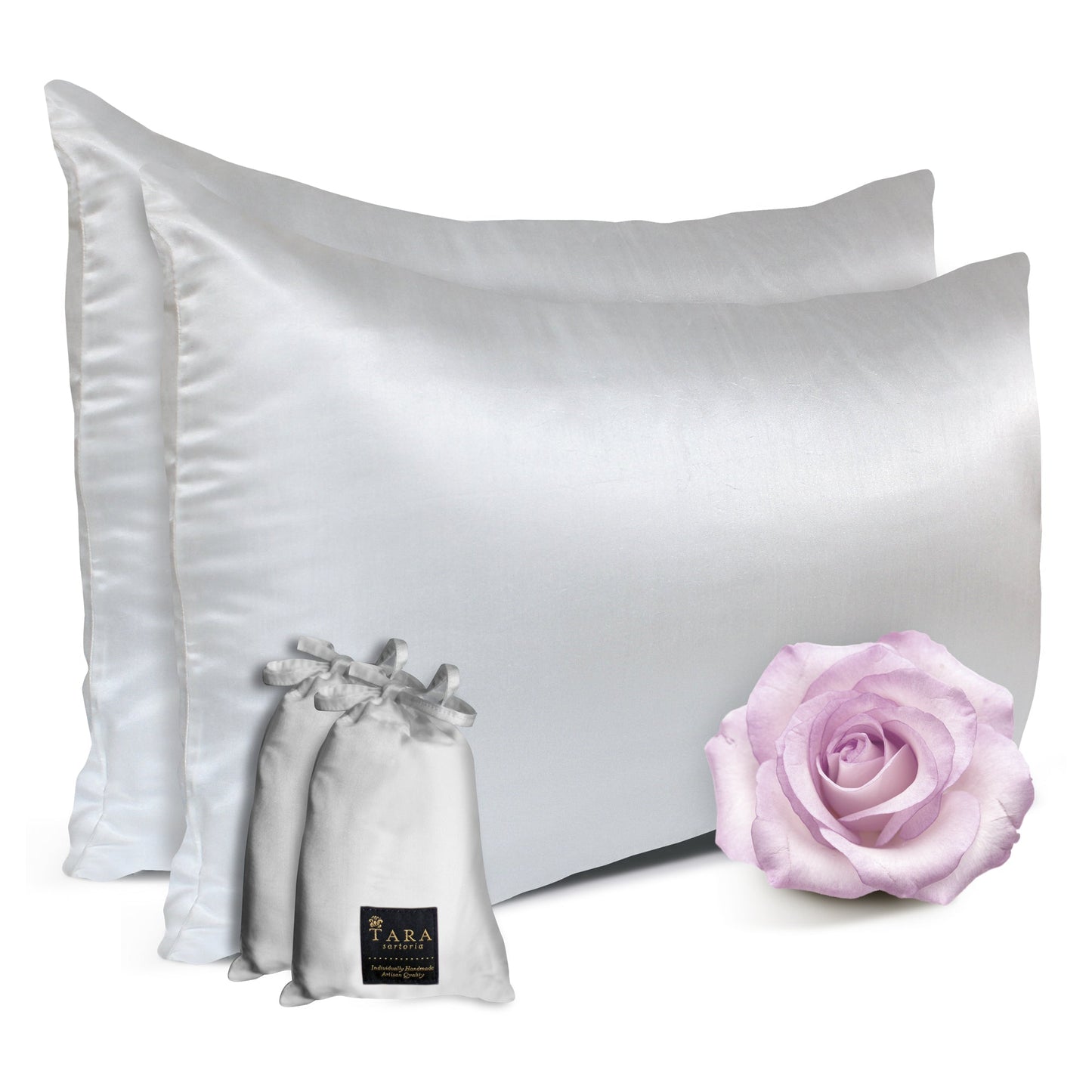 Artisan Silk Pillowcase 2 Pack, Washable, White - Tara Sartoria