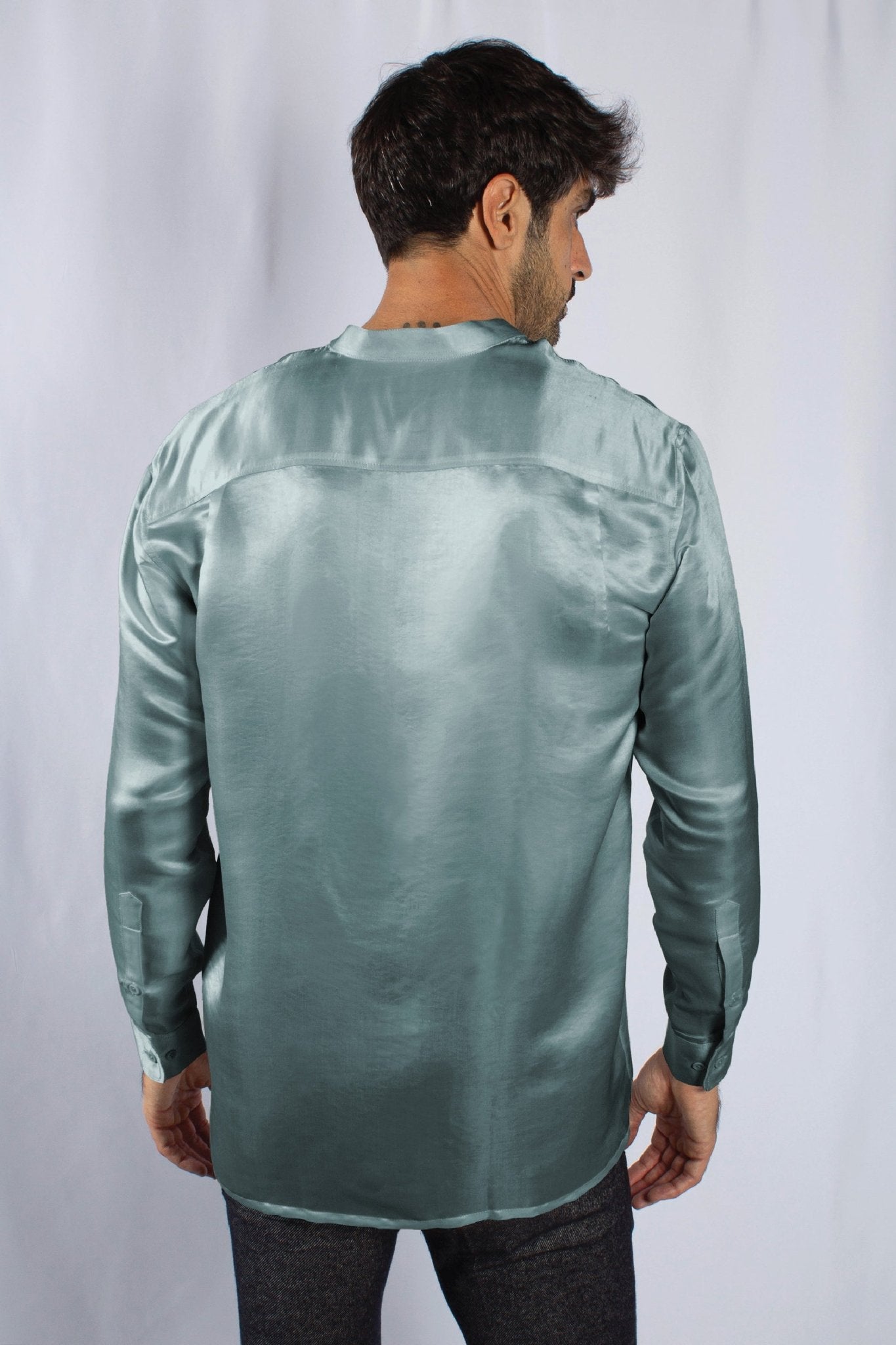 Artisan Silk Shirt, Band Collar, Washable - Tara Sartoria