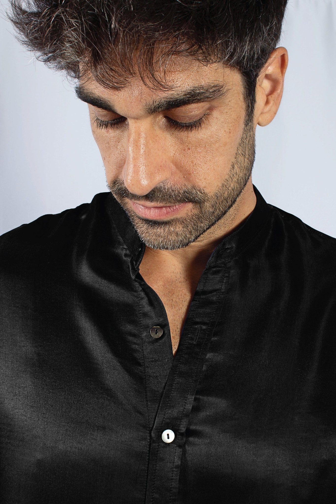 Luxury Men’s Silk Band Collar Shirt