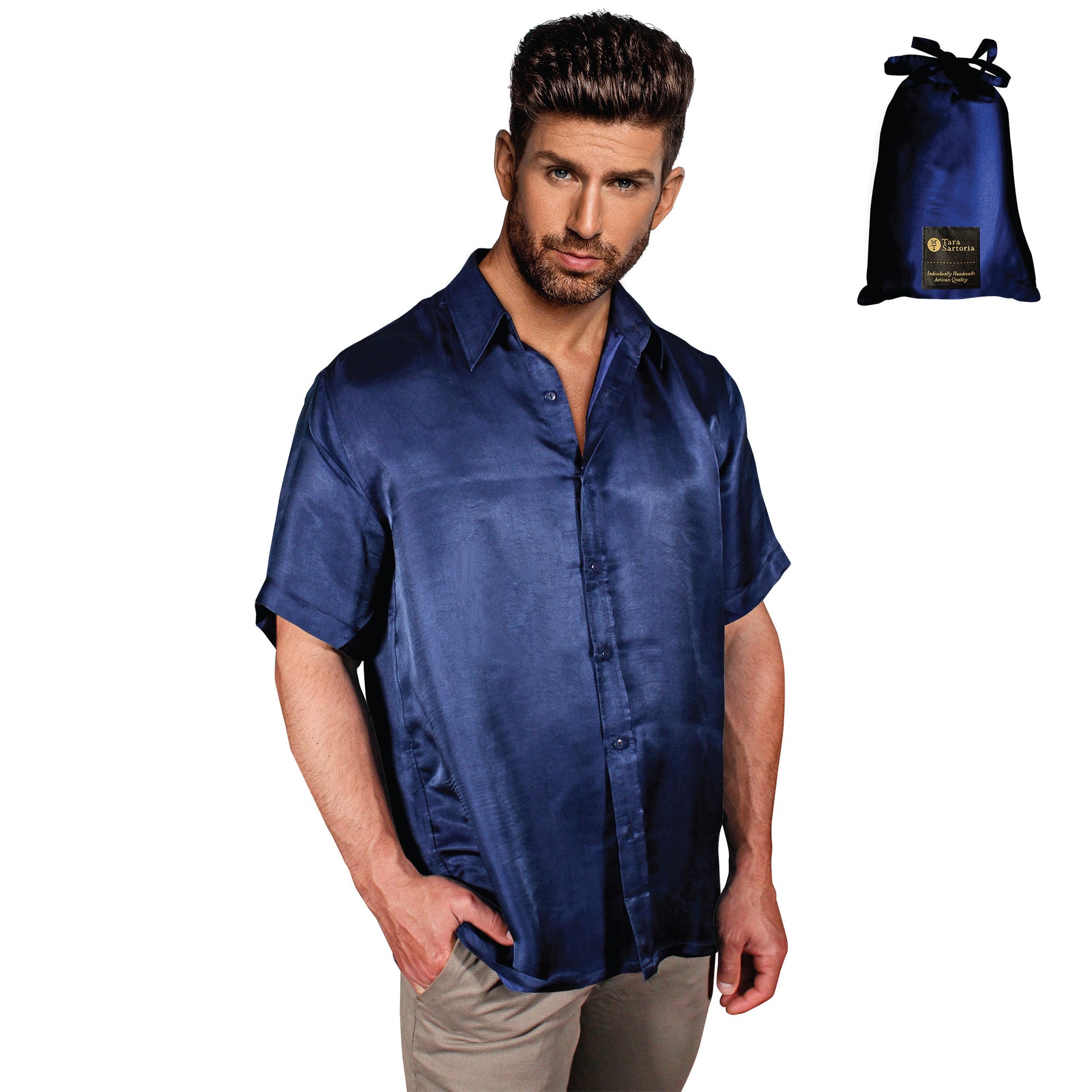 Luxury Artisan Mens Silk Shirt, Short Sleeves | Tara Sartoria Custom / White Luxury Artisan Mens Silk Shirt, Short Sleeves | Tara Sartoria Custom / White