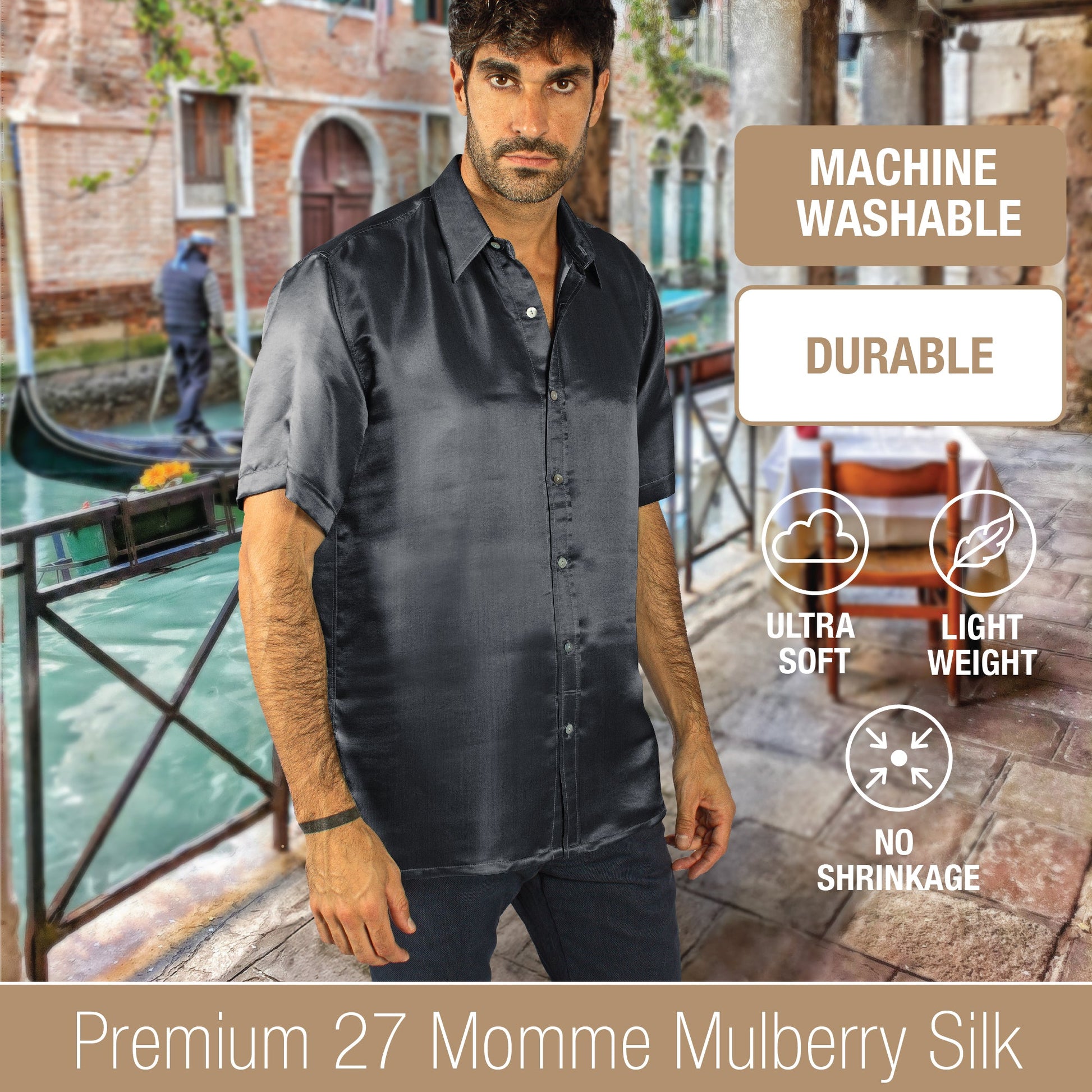 Artisan Silk Shirt Short Sleeves, Washable - Tara Sartoria