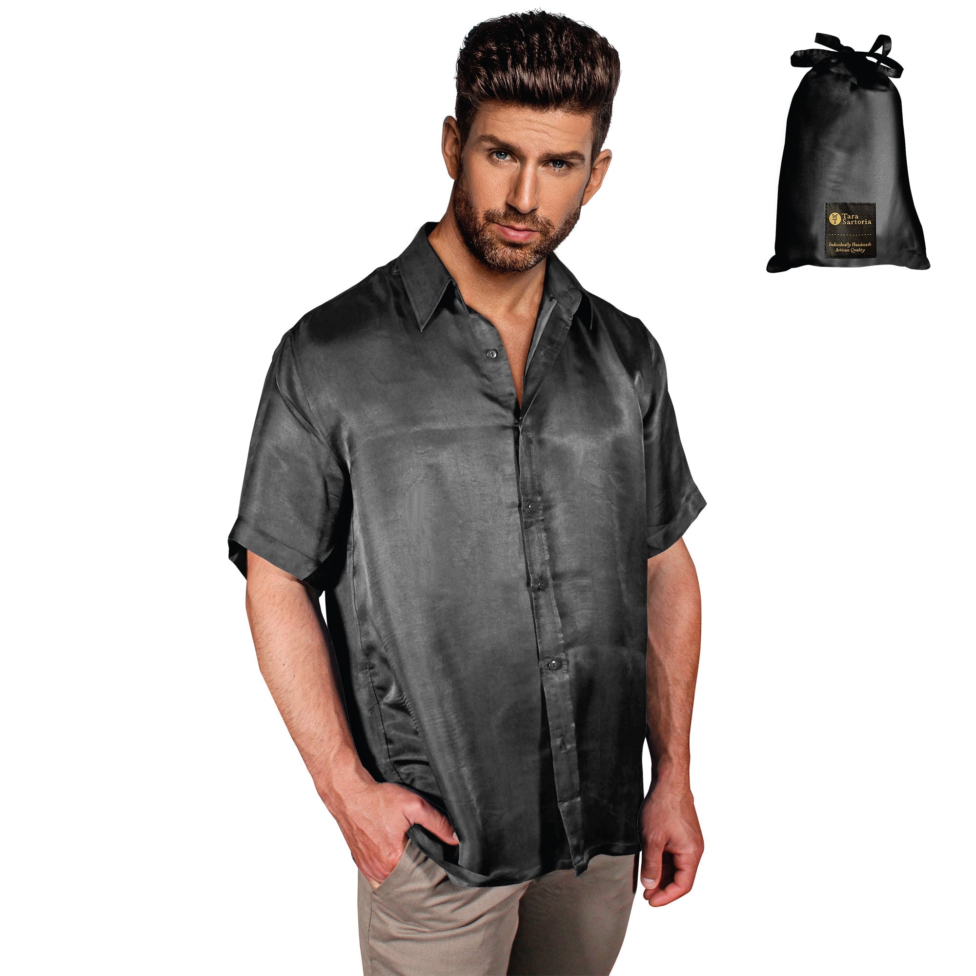 Luxury Artisan Men's Silk Shirt, Short Sleeves | Tara Sartoria