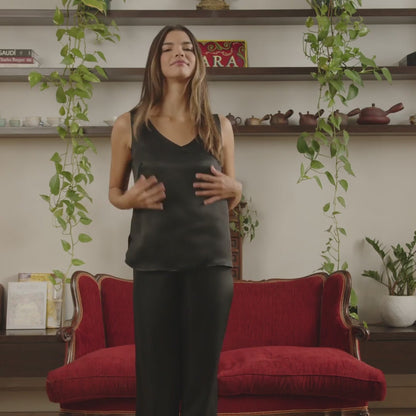 Artisan Silk Pajamas, Tank Pants Set, Washable