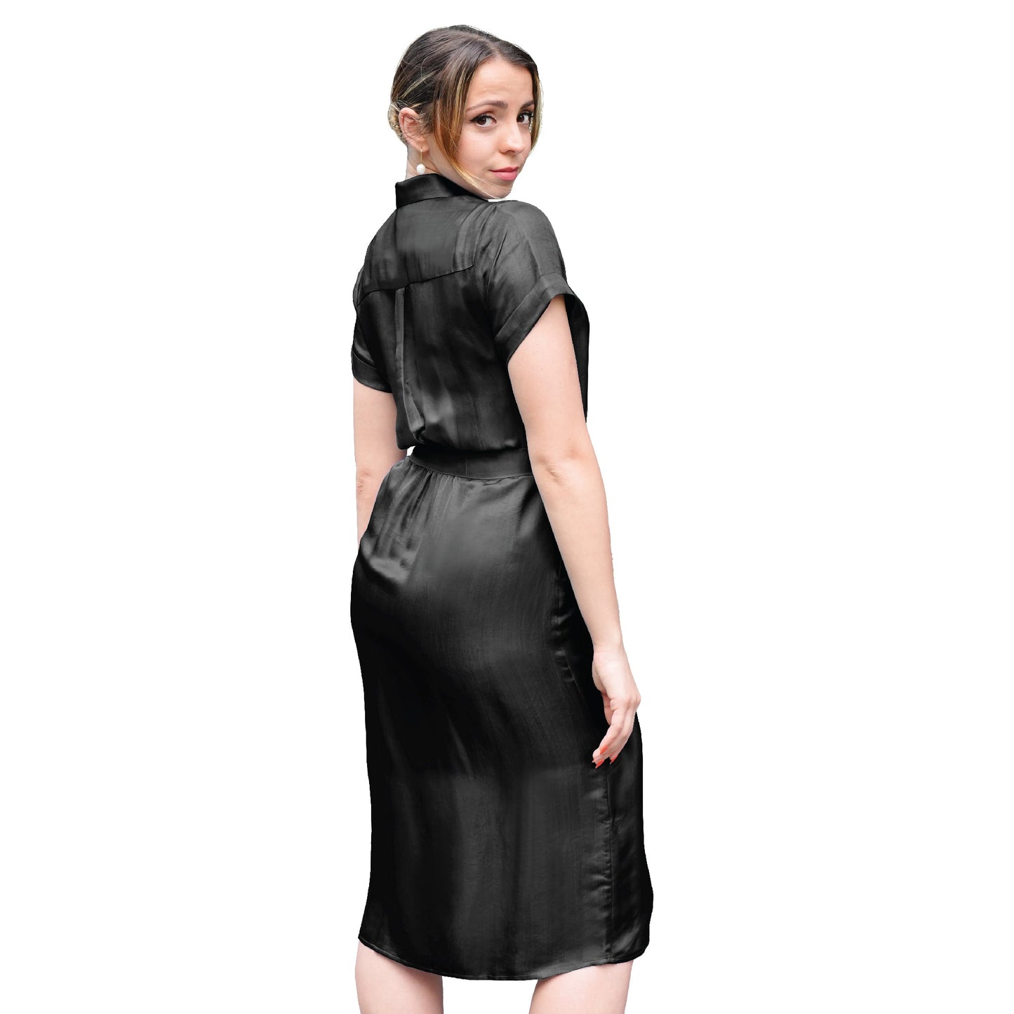 Short Sleeve Shirt Dress With Attached Belt - Tara Sartoria