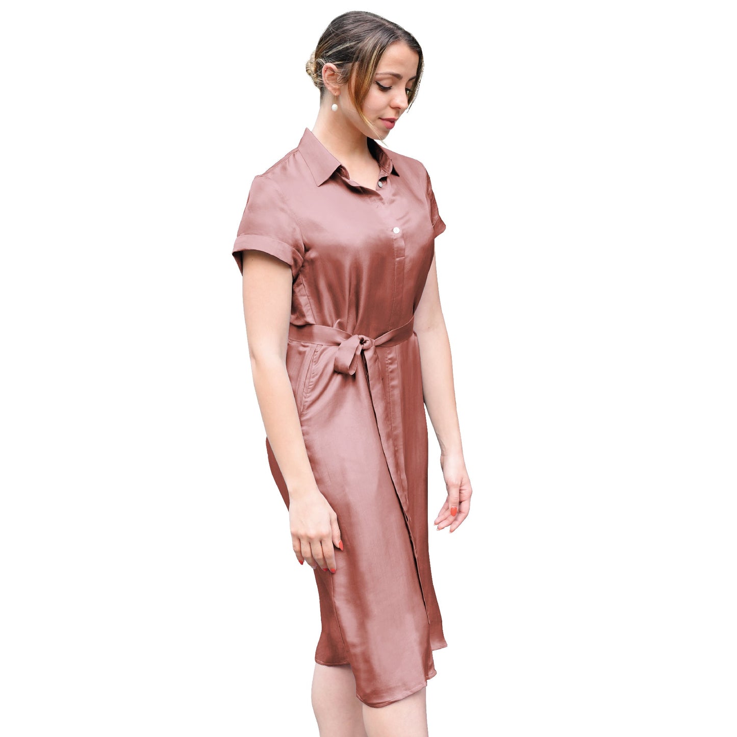Short Sleeve Shirt Dress With Attached Belt - Tara Sartoria