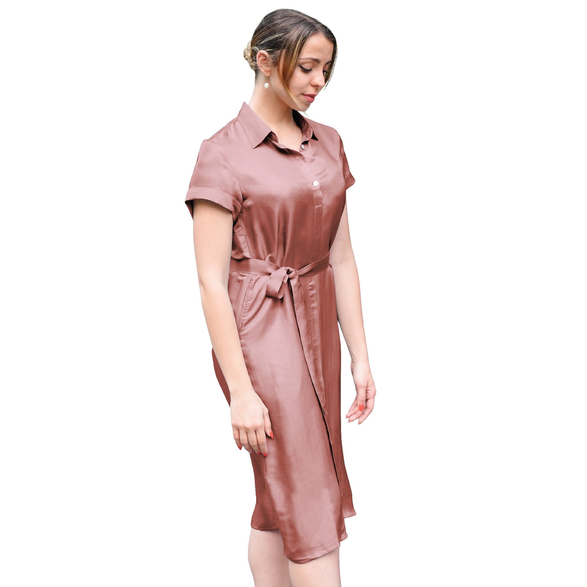 Short Sleeve Shirt Dress With Attached Belt - Tara Sartoria