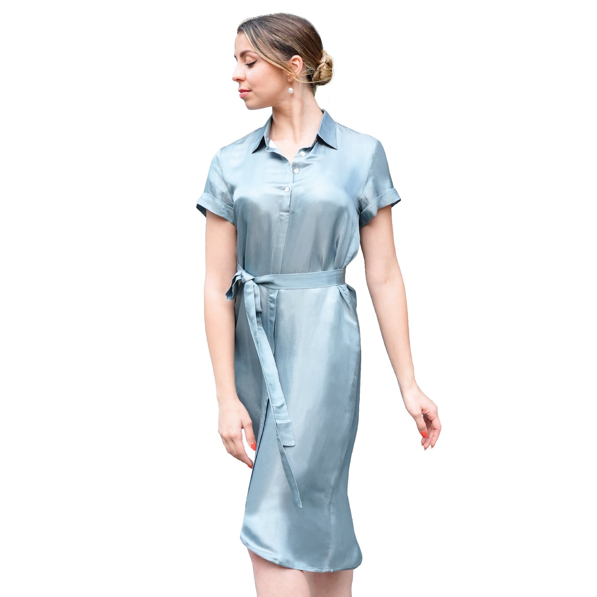 Short Sleeve Shirt Dress With Attached Belt - Tara Sartoria