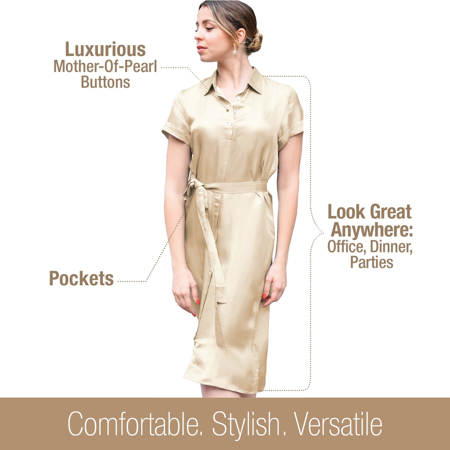 Short Sleeve Shirt Dress With Attached Belt - Tara Sartoria