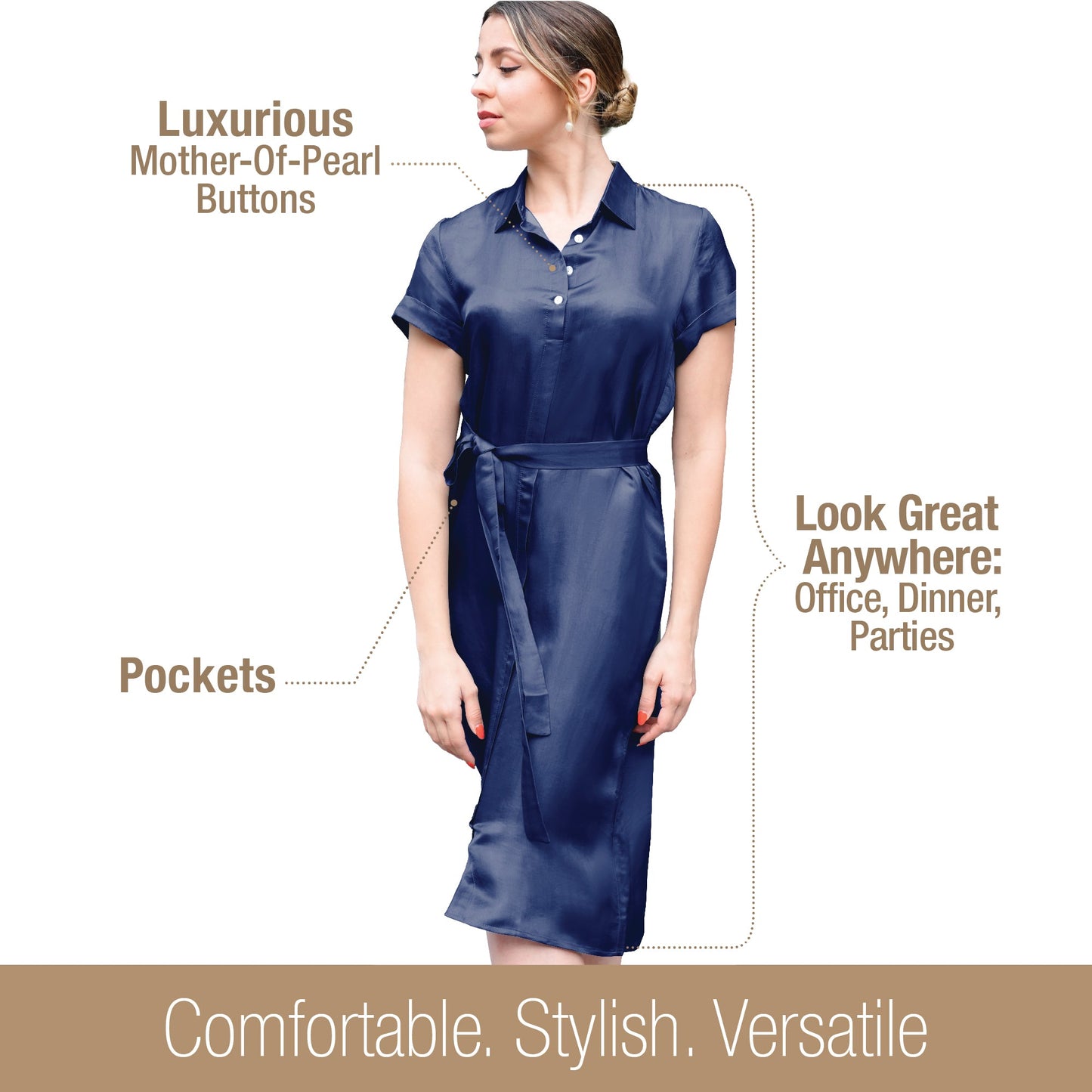 Short Sleeve Shirt Dress With Attached Belt - Tara Sartoria