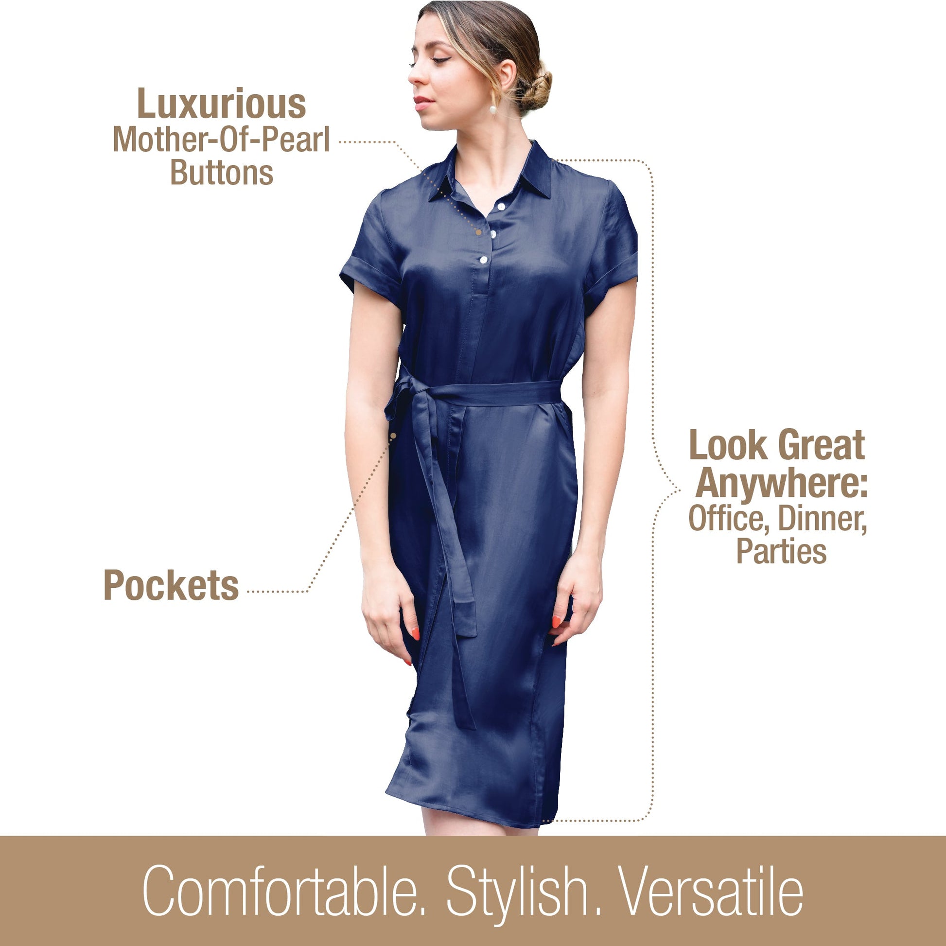 Short Sleeve Shirt Dress With Attached Belt - Tara Sartoria