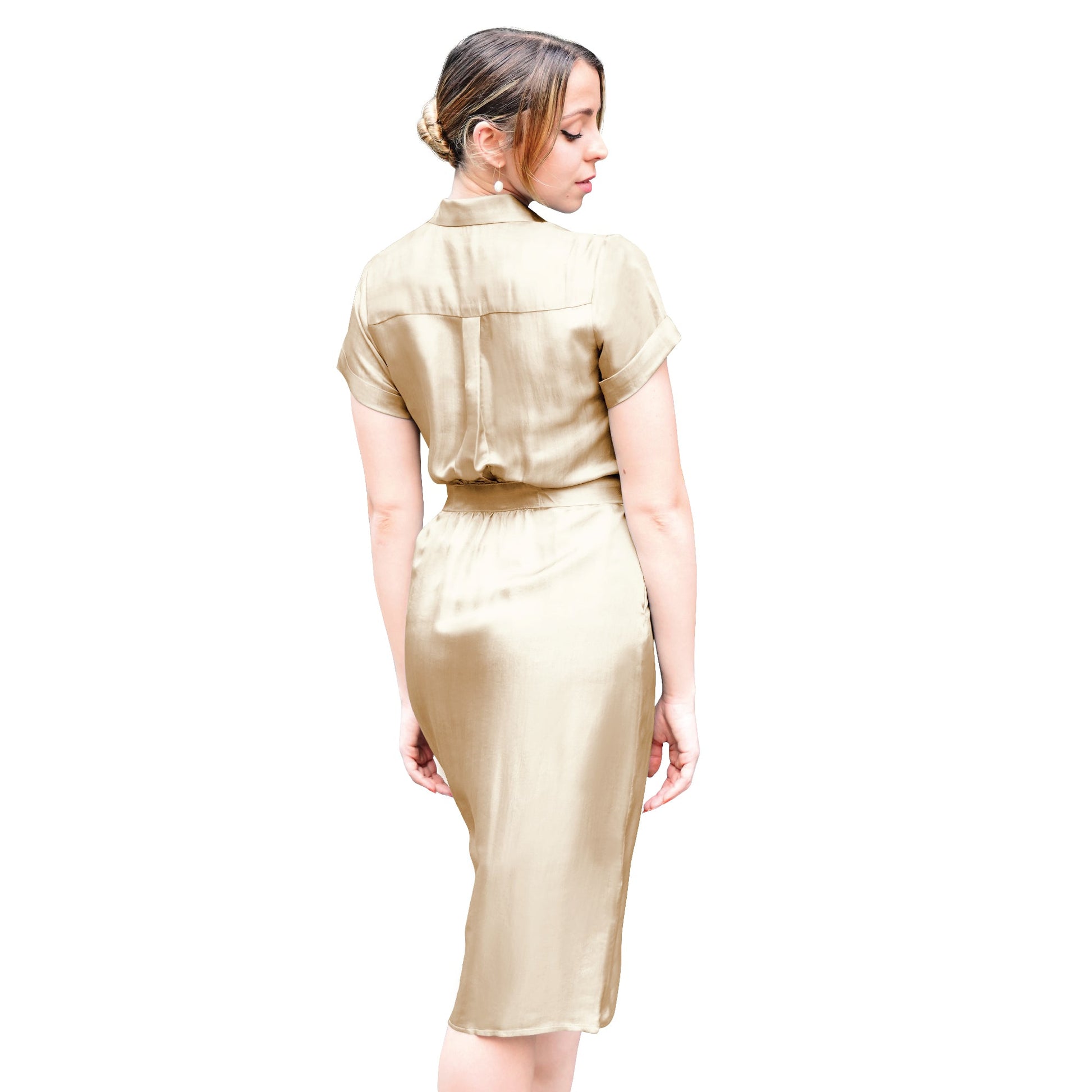 Short Sleeve Shirt Dress With Attached Belt - Tara Sartoria