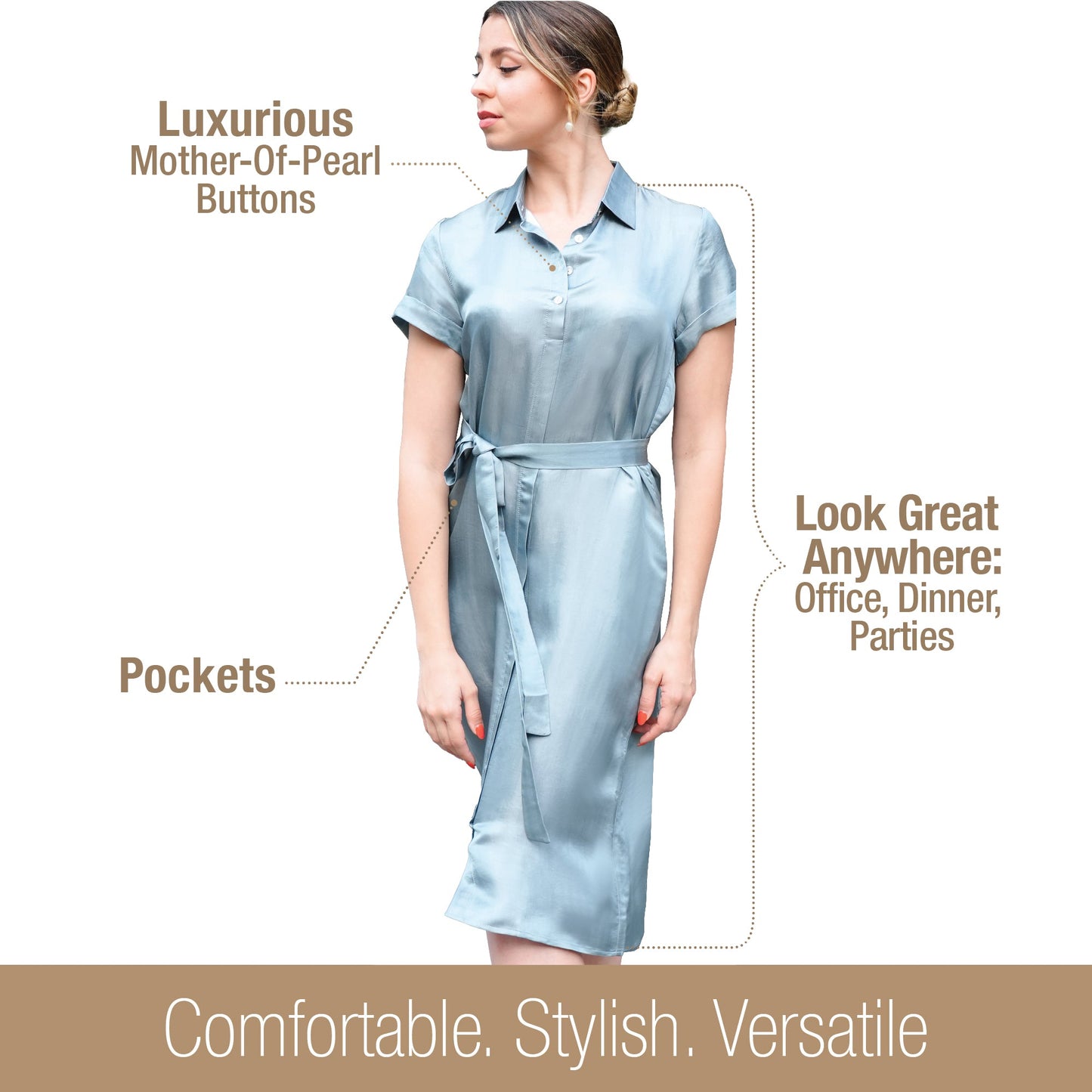 Short Sleeve Shirt Dress With Attached Belt - Tara Sartoria