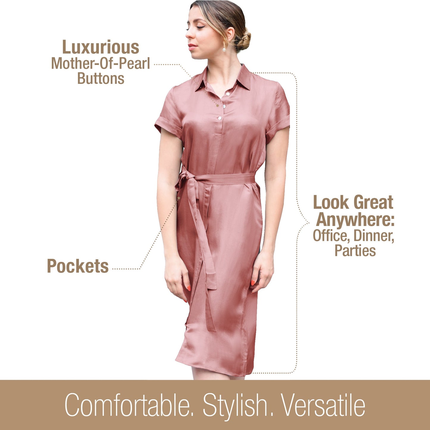Short Sleeve Shirt Dress With Attached Belt - Tara Sartoria