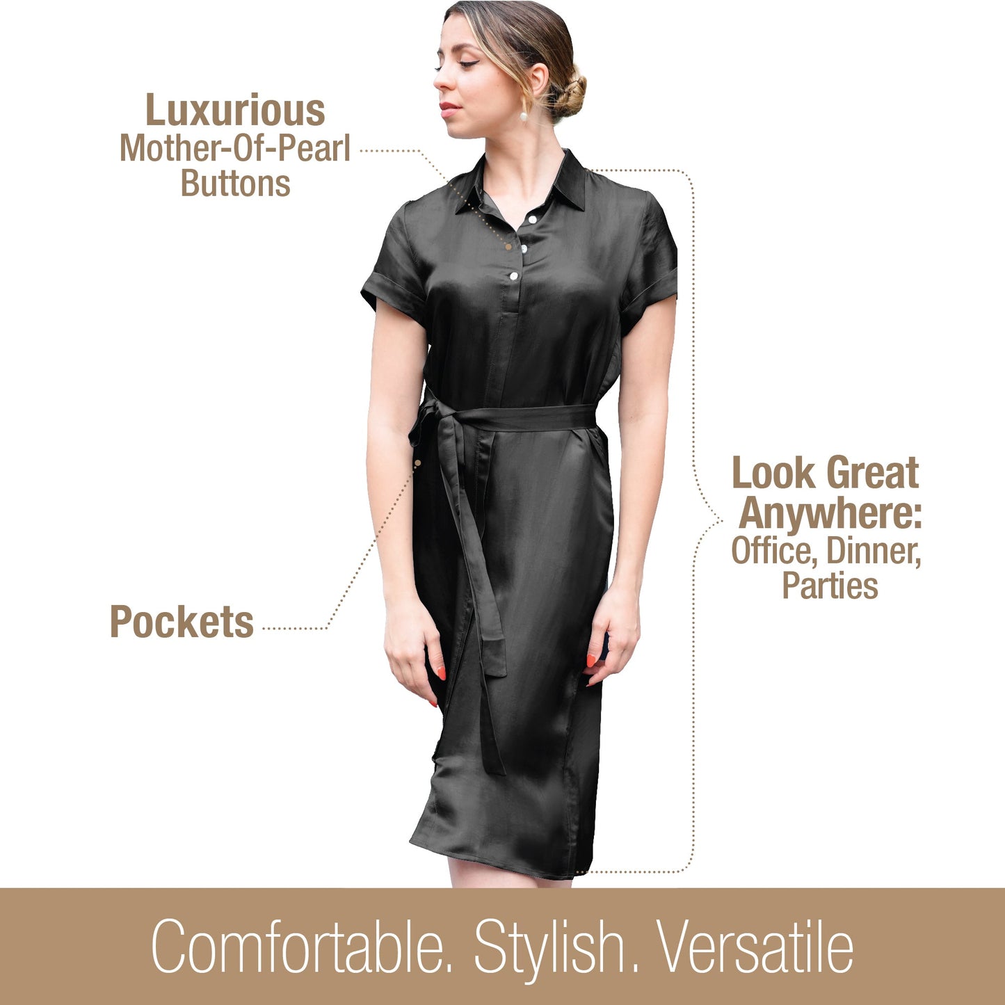 Short Sleeve Shirt Dress With Attached Belt - Tara Sartoria