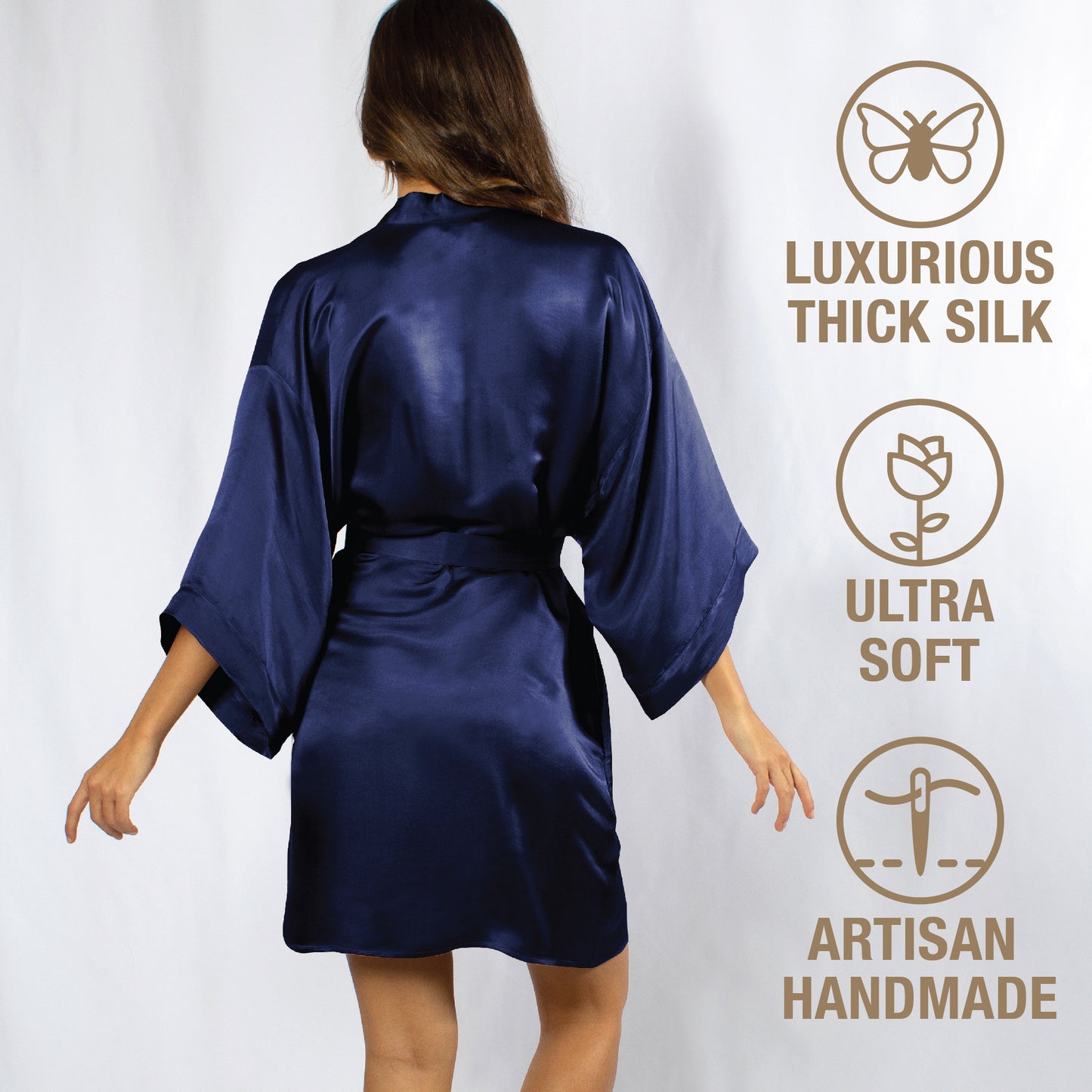 Luxury Artisan Silk Kimono Robes For Women, Short, Washable Natural Mulberry Silk