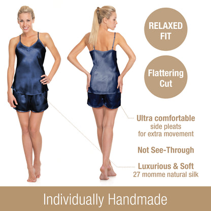 Luxury Artisan Silk Pajamas For Women Shorts Set, Cami Boxers Set, Washable Natural Mulberry Silk