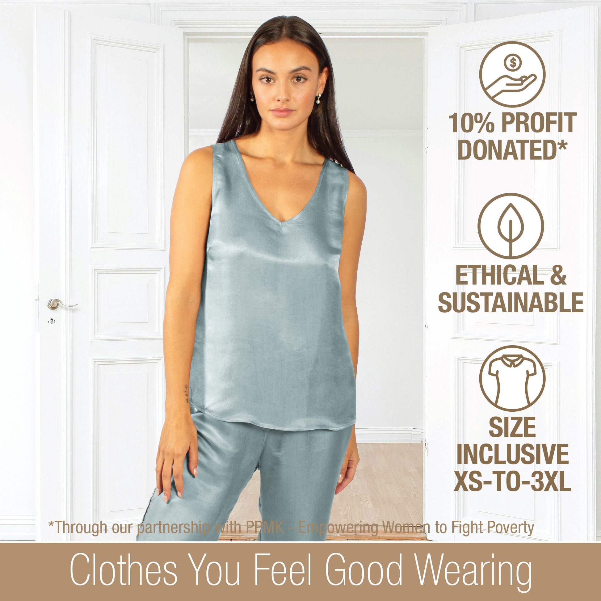Luxury Artisan Silk Pajamas For Women Tank Pants Set, Washable Natural Mulberry Silk