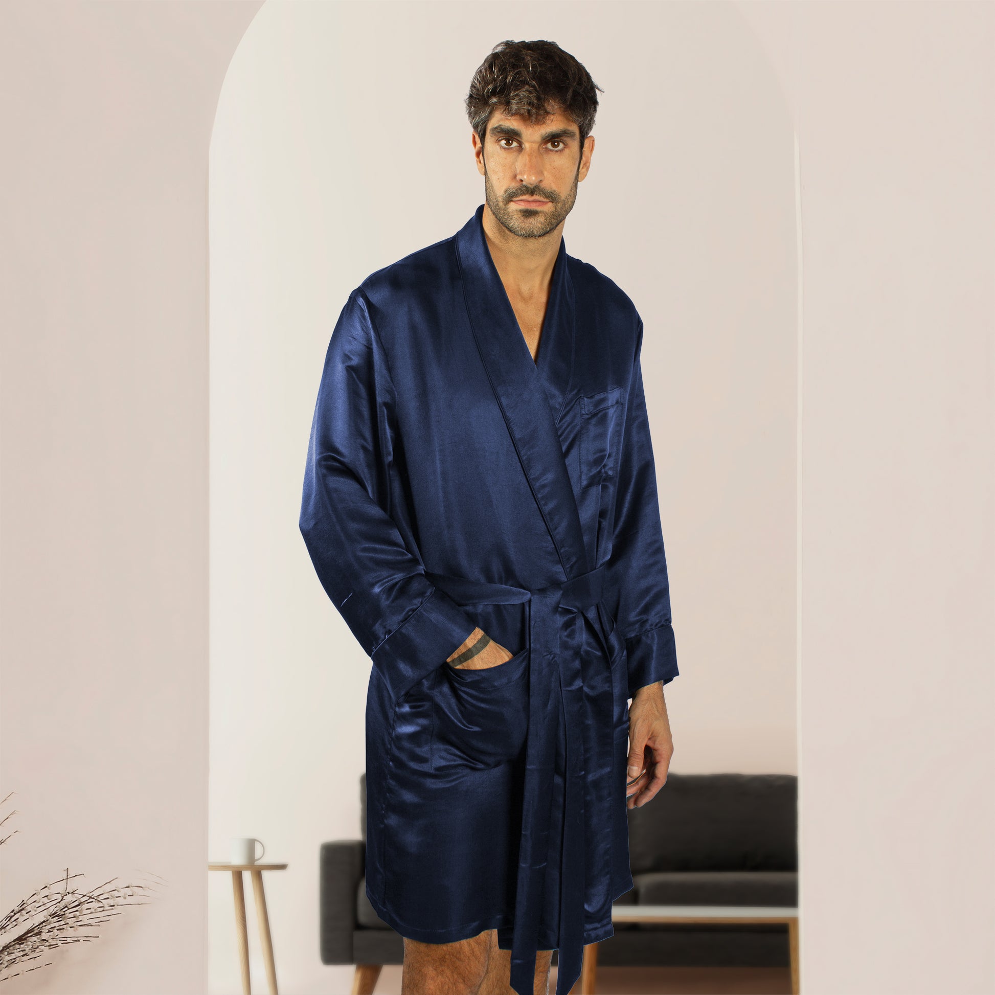 Luxury Artisan Silk Robe And Silk Pajama Pants Set For Men, Washable Natural Mulberry Silk