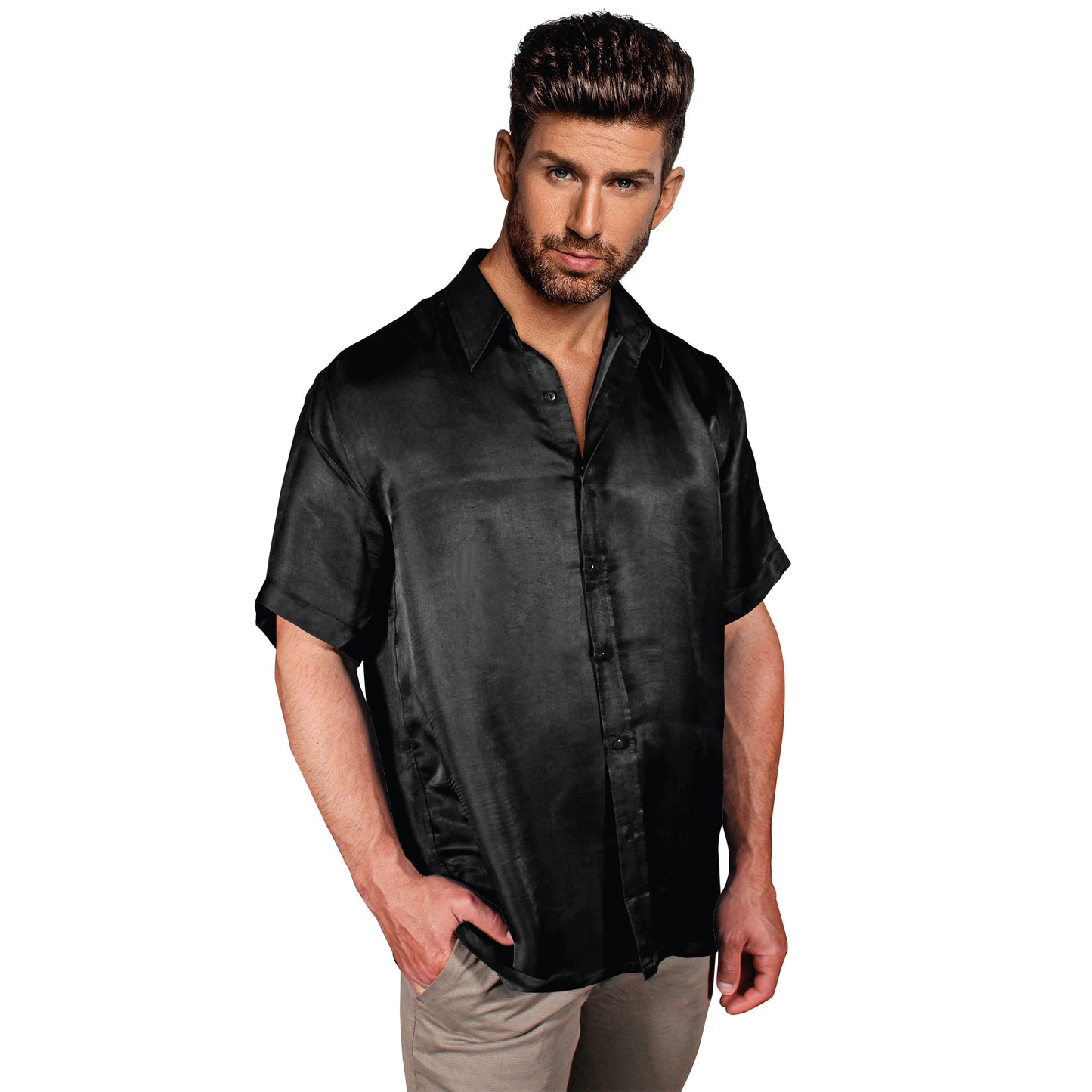 Luxury Artisan Silk Shirt For Men Short Sleeves, Washable Natural Mulberry Silk