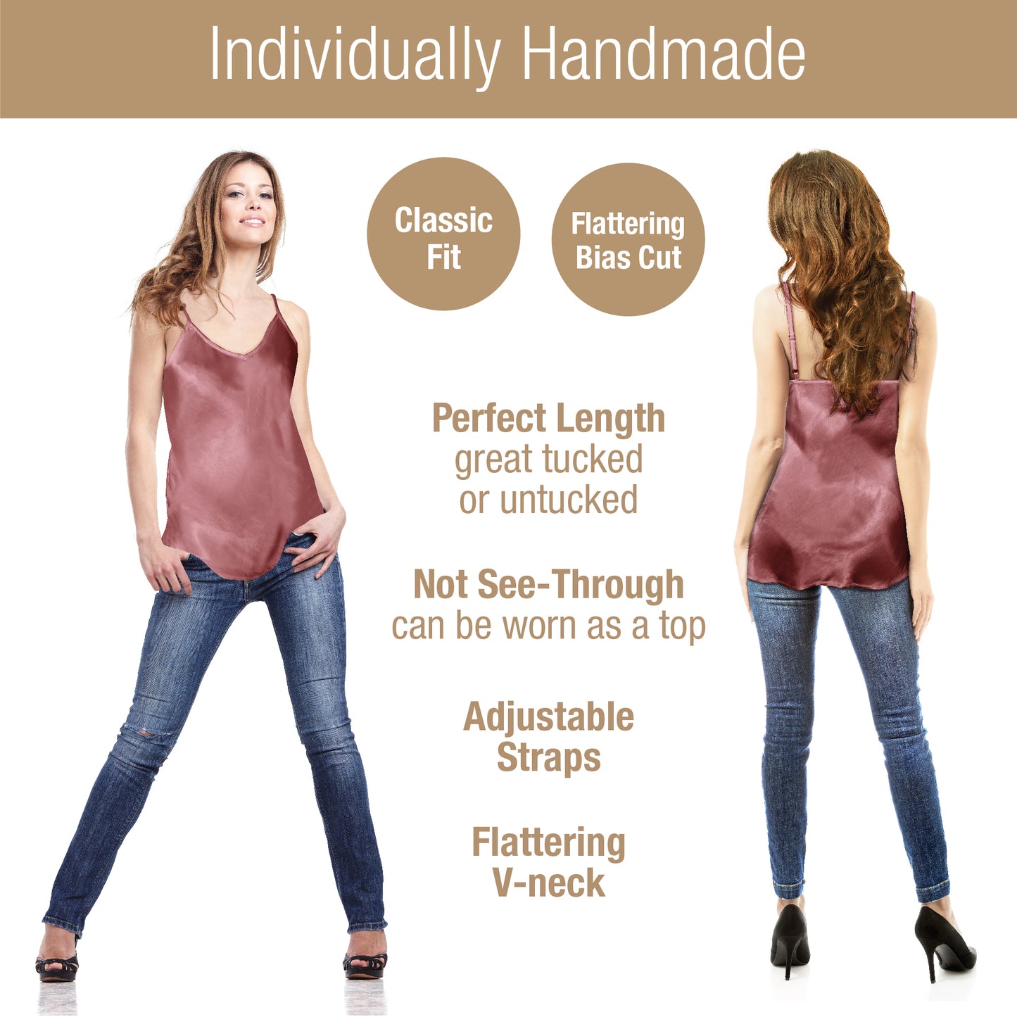 Luxury Artisan Silk Camisole for Women, Washable Natural Mulberry Silk