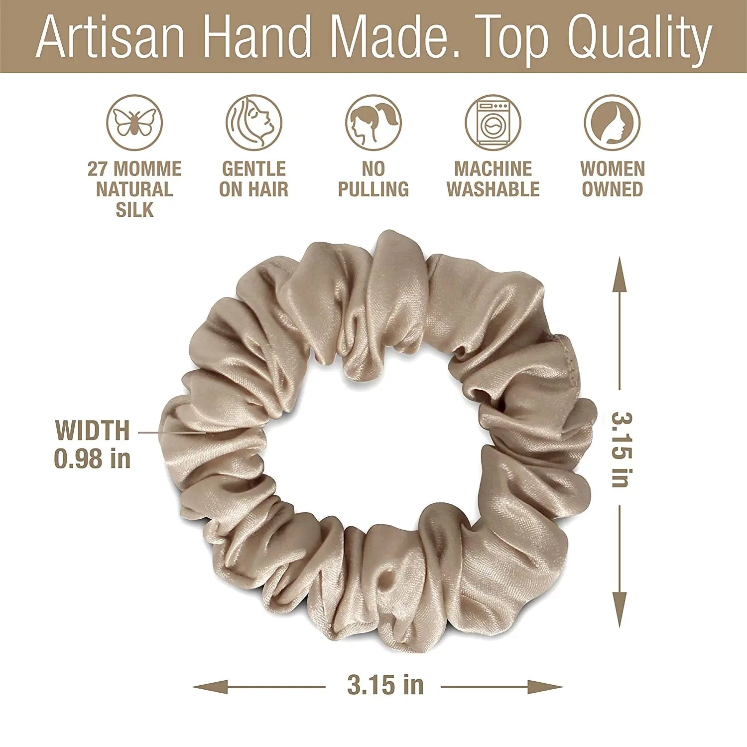 Medium Silk Scrunchies For Hair, 3 Pieces (Pink, Beige, Black) Tara Sartoria