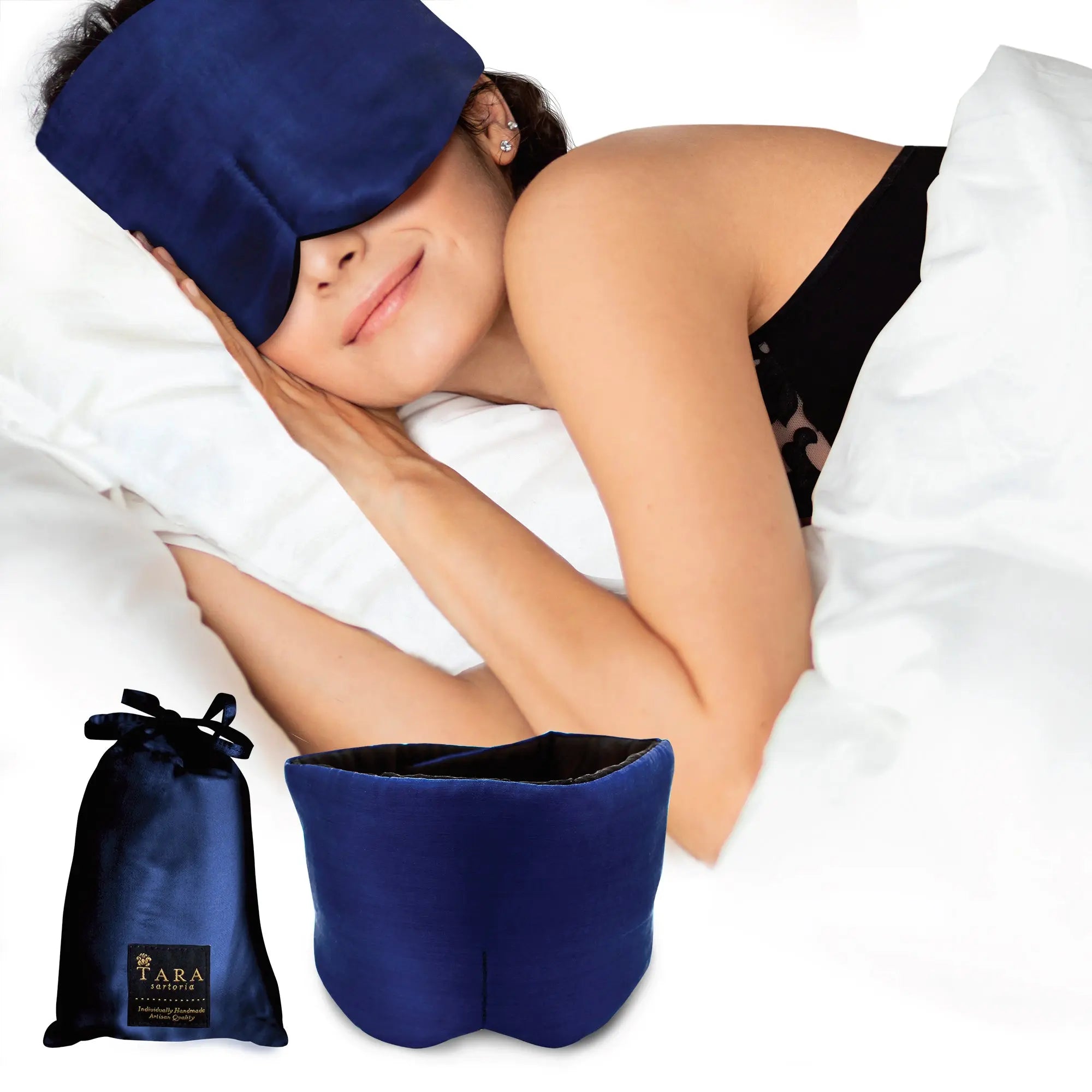 Full Black-Out Silk Sleep Mask in Plain Blue