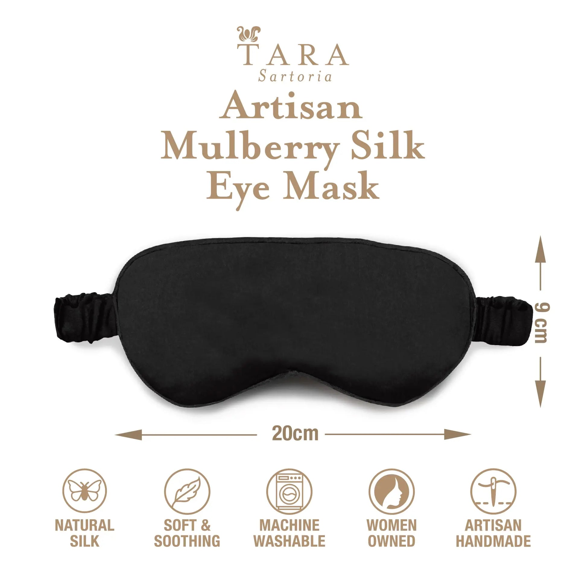 Luxury Silk Sleep Mask in Black Tara Sartoria