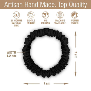 Skinny Silk Scrunchies For Hair, 6 Pieces (Onyx Black)