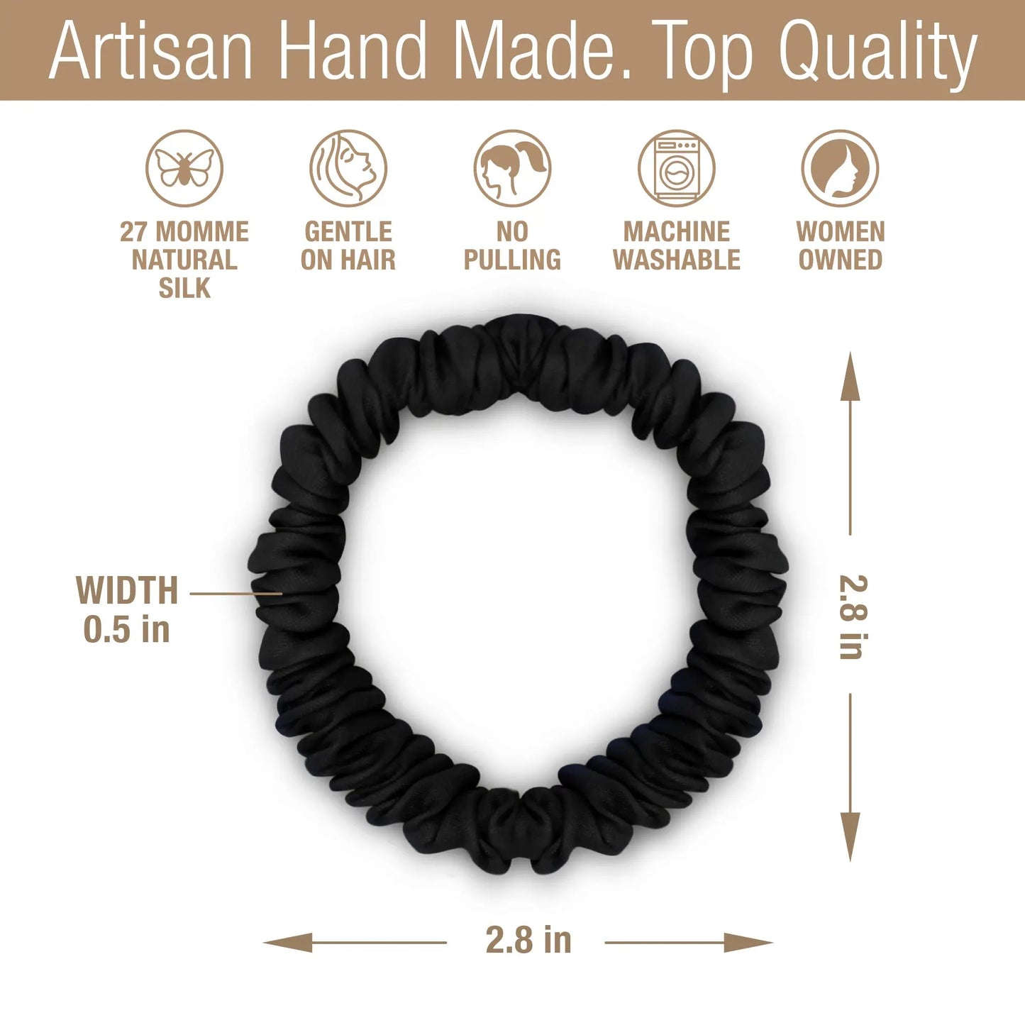 Skinny Silk Scrunchies For Hair, 6 Pieces (Onyx Black) Tara Sartoria