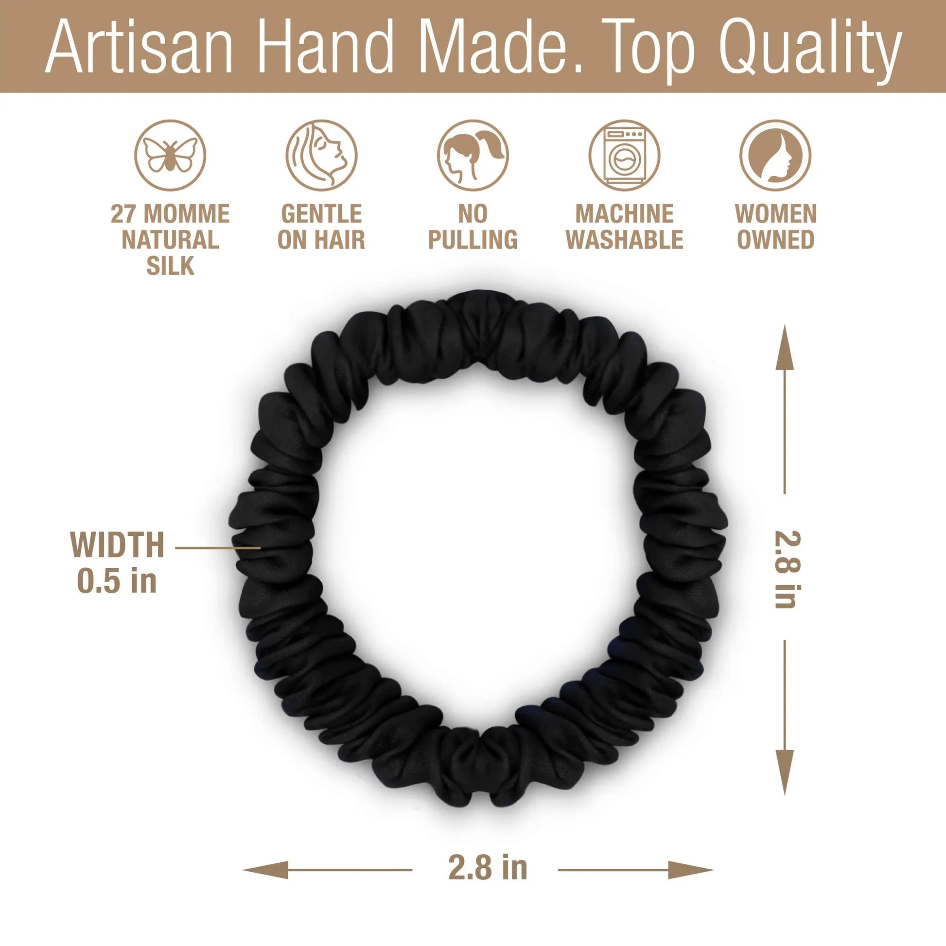 Skinny Silk Scrunchies For Hair, 6 Pieces (Onyx Black) Tara Sartoria