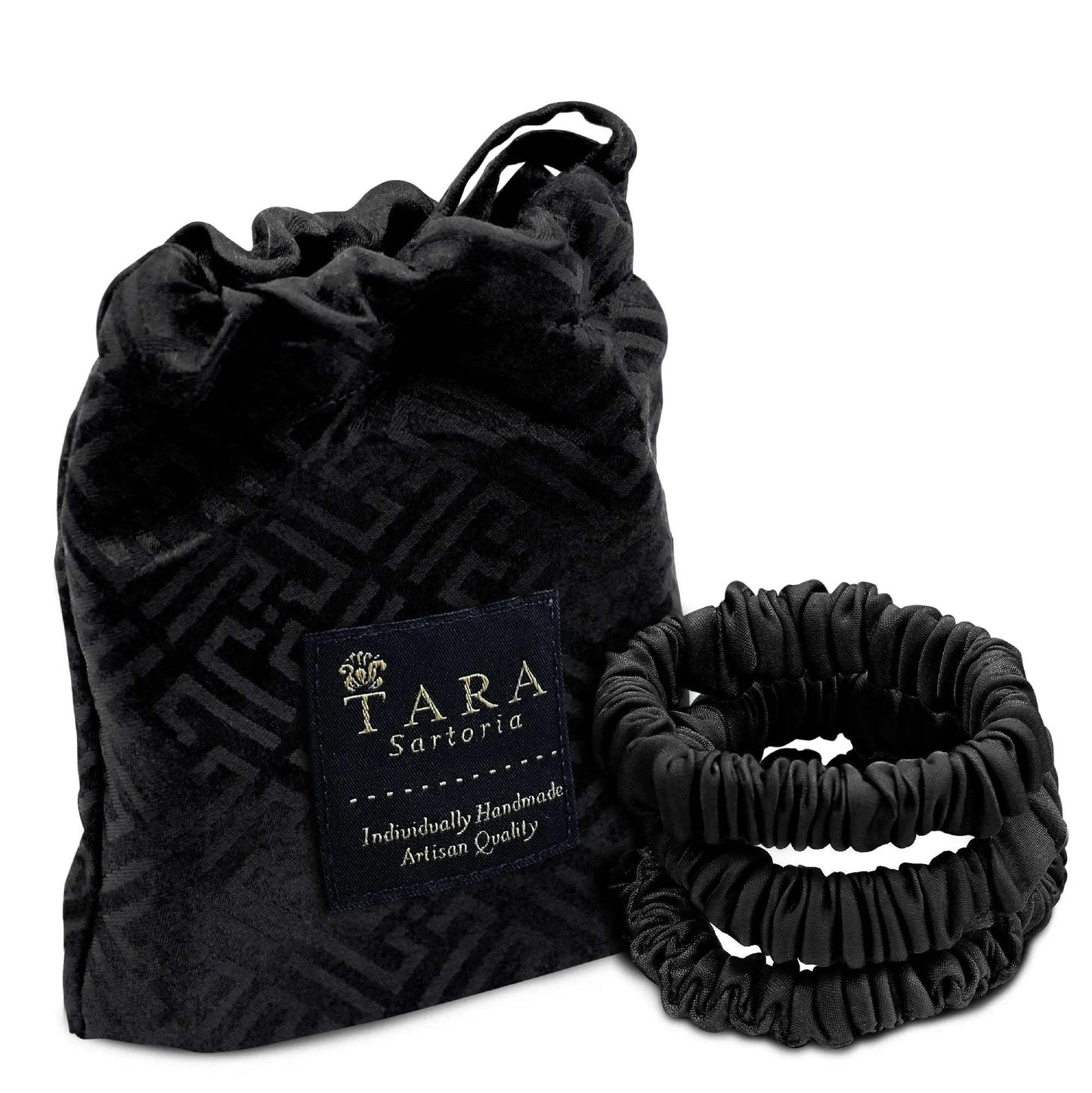 Skinny Silk Scrunchies For Hair, 3 Pieces (Onyx Black) - Tara Sartoria